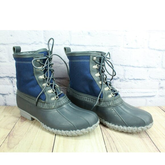 LL Bean Blue Canvas 8" Lace Up Shearling Lined Ankle Duck Boots Size 9 M - Picture 3 of 10